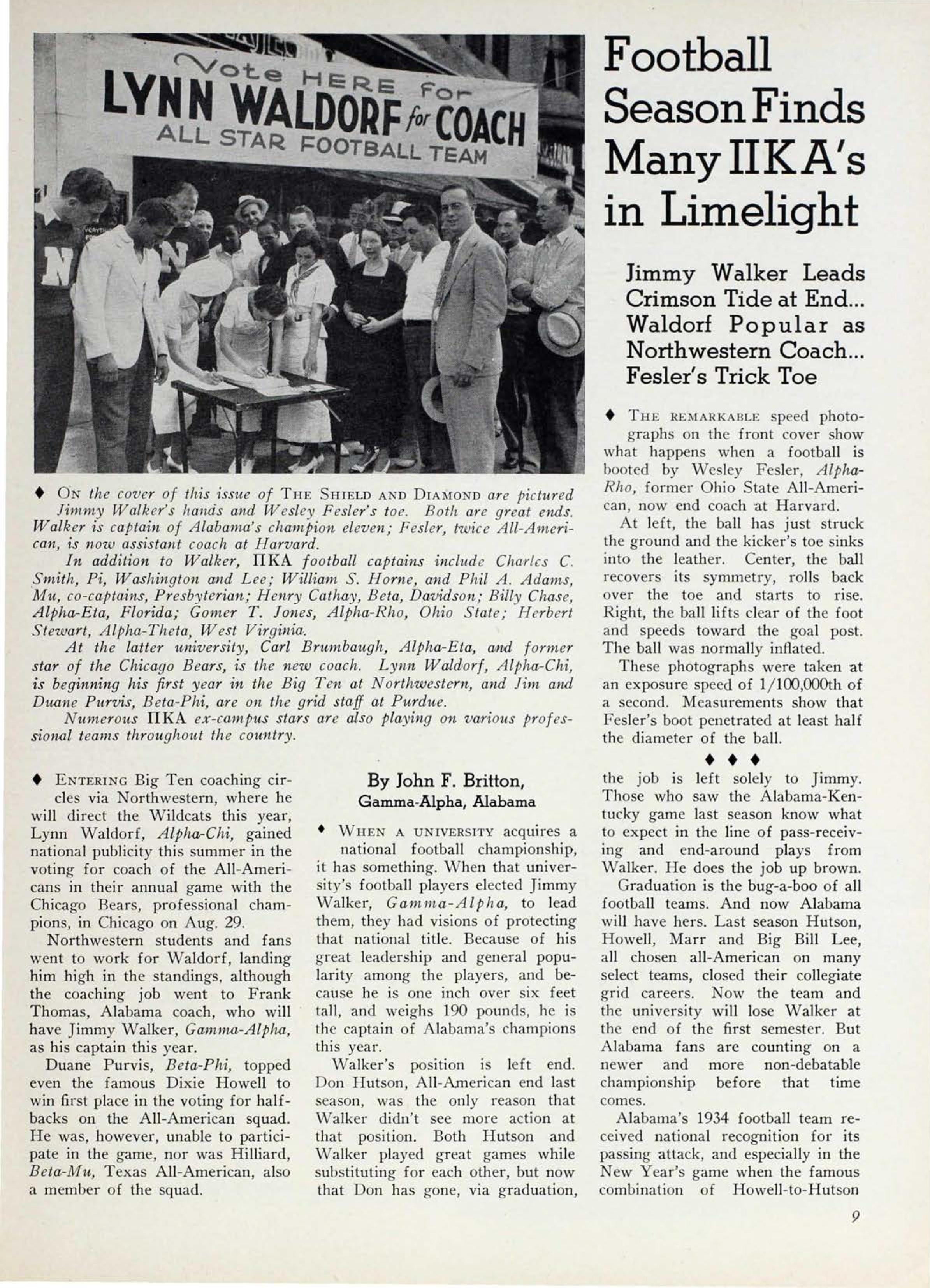 Football Season Finds Many Pi Kappa Alpha's in Limelight